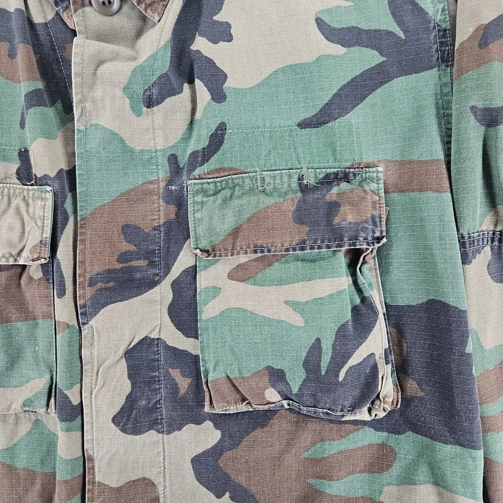 Army Shirt Men's Size Small Green Camo Woodland Combat Military Button Up‎ Sz S